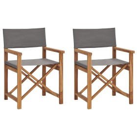 Folding director chairs 2 units solid gray teak wood by vidaXL, Garden chairs - Ref: Foro24-360088, Price: 204,13 €, Discount: %