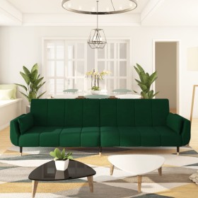 Sofá cama de 2 plazas con dos cojines terciopelo verde oscuro de vidaXL, Sofás - Ref: Foro24-337584, Precio: 306,99 €, Descue...