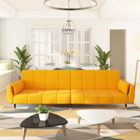 2-seater sofa bed with two yellow velvet cushions by vidaXL, Sofas - Ref: Foro24-337589, Price: 291,78 €, Discount: %