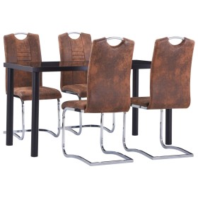 Brown artificial suede leather 5-piece dining set by vidaXL, Furniture sets for kitchens and dining rooms - Ref: Foro24-30530...