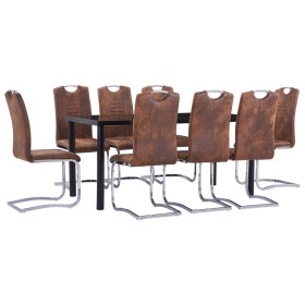 9-piece brown artificial suede leather dining set by vidaXL, Furniture sets for kitchens and dining rooms - Ref: Foro24-30530...