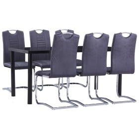 Gray artificial suede leather 7-piece dining set by vidaXL, Furniture sets for kitchens and dining rooms - Ref: Foro24-305308...