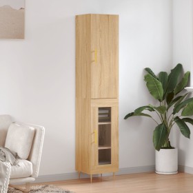 Aparador de madera contrachapada roble Sonoma 34,5x34x180 cm de vidaXL, Aparadores - Ref: Foro24-3199036, Precio: 93,99 €, De...