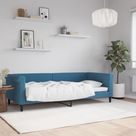 Blue velvet sofa bed 90x200 cm by vidaXL, Beds and slatted bases - Ref: Foro24-354243, Price: 217,05 €, Discount: %