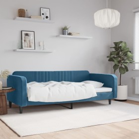 Blue velvet sofa bed 90x200 cm by vidaXL, Beds and slatted bases - Ref: Foro24-354085, Price: 215,99 €, Discount: %