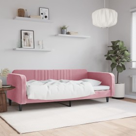 Pink velvet sofa bed 100x200 cm by vidaXL, Beds and slatted bases - Ref: Foro24-354096, Price: 218,99 €, Discount: %