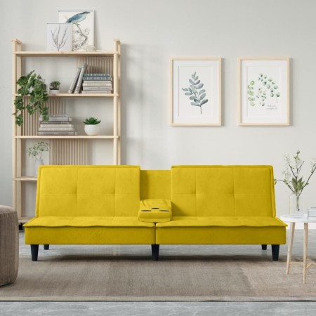 Yellow velvet sofa bed with cup holder by vidaXL, Sofas - Ref: Foro24-351925, Price: 239,17 €, Discount: %