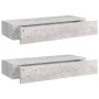 Wall shelf with drawer 2 units MDF gray concrete 60x23.5x10cm by vidaXL, Shelves and shelves - Ref: Foro24-330266, Price: 83,...