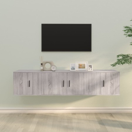 Set de muebles para TV 3 pzas madera contrachapada gris Sonoma | Foro24 | Onlineshop