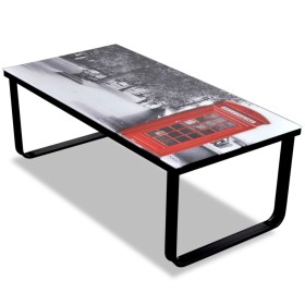 Center table with a surface of printed glass in the shape of a telephone booth. by vidaXL, Coffee table - Ref: Foro24-241176,...