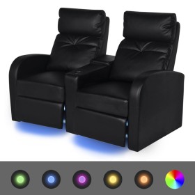 Sillón de 2 plazas con LED cuero sintético negro de vidaXL, Sofás - Ref: Foro24-243598, Precio: 812,36 €, Descuento: %