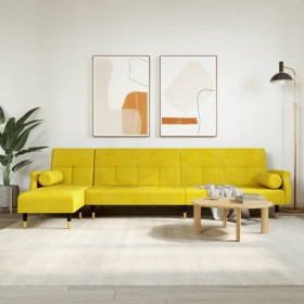 Yellow velvet L-shaped sofa bed 271x140x70 cm by vidaXL, Sofas - Ref: Foro24-3157225, Price: 435,19 €, Discount: %