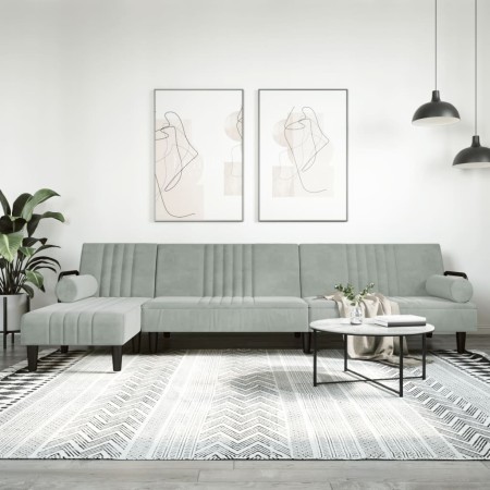 L-förmiges Schlafsofa aus hellgrauem Samt, 260 x 140 x 70 cm von vidaXL, Sofas - Ref: Foro24-3157242, Preis: 385,26 €, Rabatt: %