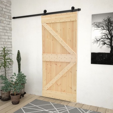 Schiebetür mit Beschlägen aus massivem Kiefernholz, 100 x 210 cm von vidaXL, Türen - Ref: Foro24-3057503, Preis: 231,99 €, Ra...