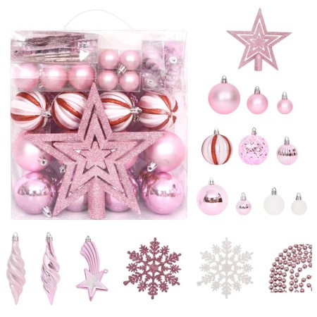 65-teiliges Weihnachtsornament-Set in Rosa/Rot/Weiß von vidaXL, Festliche Dekorationen - Ref: Foro24-330087, Preis: 40,99 €, ...