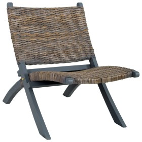 Silla de ratán kubu natural y madera maciza de caoba gris de vidaXL, Sillones - Ref: Foro24-285801, Precio: 147,99 €, Descuen...