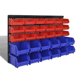 Cajas de almacenaje de garaje de pared 30 pzas azul y rojo de vidaXL, Armarios para herramientas - Ref: Foro24-140761, Precio...