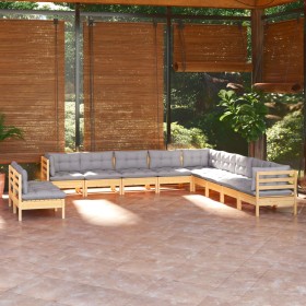 Juego de muebles de jardín 11 pzas y cojines madera maciza pino de vidaXL, Conjuntos de jardín - Ref: Foro24-3096850, Precio:...