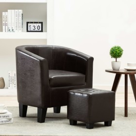 Sillón con diseño de cubo con reposapiés cuero sintético marrón de vidaXL, Sillones - Ref: Foro24-248059, Precio: 138,99 €, D...