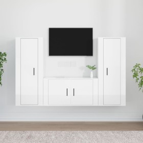 TV-Möbelset 3-teilig aus glänzend weißem Sperrholz von vidaXL, TV-Möbel - Ref: Foro24-3188752, Preis: 163,28 €, Rabatt: %