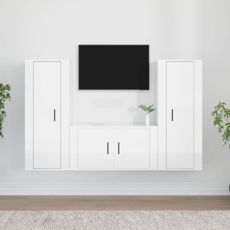 Set de muebles de TV 3 pzas madera contrachapada blanco brillo