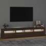 Mueble de TV con luces LED marrón roble 210x35x40 cm de vidaXL, Muebles TV - Ref: Foro24-3152737, Precio: 165,12 €, Descuento: %