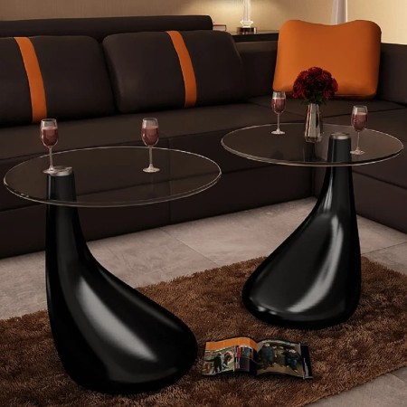 Couchtisch runde Oberfläche glänzendes schwarzes Glas 2 Stk von vidaXL, Couchtisch - Ref: Foro24-240323, Preis: 208,86 €, Rab...