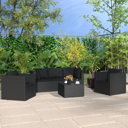 4-teiliges Gartenmöbel-Set und schwarze synthetische Rattankissen von vidaXL, Gartensets - Ref: Foro24-45826, Preis: 486,34 €...