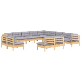 Garden furniture 13 pieces and cushions solid gray pine wood by vidaXL, Garden sets - Ref: Foro24-3096886, Price: 955,99 €, D...