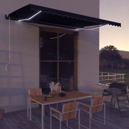 Toldo retráctil manual con LED gris antracita 500x300 cm de vidaXL, Toldos - Ref: Foro24-3051247, Precio: 384,90 €, Descuento: %