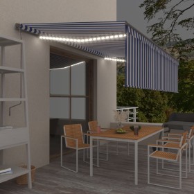 Manual retractable awning with blind and blue and white LED 5x3 m by vidaXL, Awnings - Ref: Foro24-3069461, Price: 502,03 €, ...