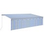 Manual retractable awning with blind and blue and white LED 5x3 m by vidaXL, Awnings - Ref: Foro24-3069461, Price: 540,06 €, ...