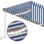 Manual retractable awning with blind and blue and white LED 5x3 m by vidaXL, Awnings - Ref: Foro24-3069461, Price: 540,06 €, ...