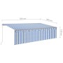 Manual retractable awning with blind and blue and white LED 5x3 m by vidaXL, Awnings - Ref: Foro24-3069461, Price: 540,06 €, ...