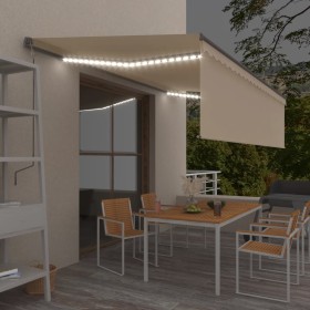 Manual retractable awning with cream-colored 5x3 m roller blind and LED lighting by vidaXL, Awnings - Ref: Foro24-3069462, Pr...