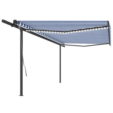 Retractable manual awning with blue and white LED lights 5x3 m by vidaXL, Awnings - Ref: Foro24-3070181, Price: 686,49 €, Dis...