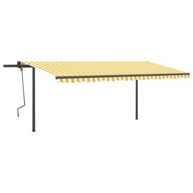 Manual retractable awning with yellow and white posts, 5x3 m. by vidaXL, Awnings - Ref: Foro24-3070183, Price: 685,96 €, Disc...