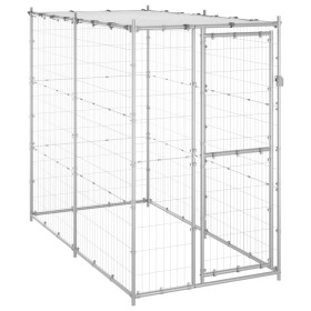 Perrera de exterior acero galvanizado con techo 110x220x180 cm de vidaXL, Casetas y cercados para perros - Ref: Foro24-150800...