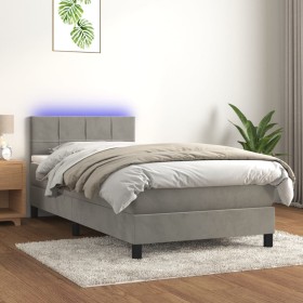 Box spring bed with mattress and LED light gray velvet 90x190 cm by vidaXL, Beds and slatted bases - Ref: Foro24-3134375, Pri...