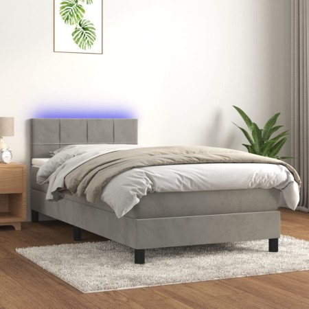 Cama box spring colchón y LED terciopelo gris claro 90x190 cm de vidaXL, Camas y somieres - Ref: Foro24-3134375, Precio: 308,...