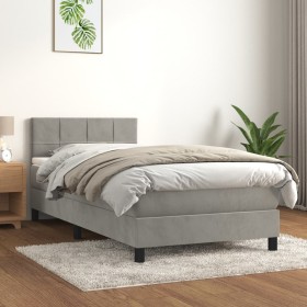 Box spring bed with light gray velvet mattress 90x190 cm by vidaXL, Beds and slatted bases - Ref: Foro24-3141275, Price: 303,...