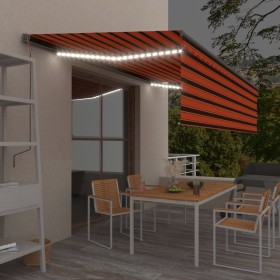 Manual retractable awning with blind and orange and brown LED 5x3m by vidaXL, Awnings - Ref: Foro24-3069465, Price: 518,44 €,...