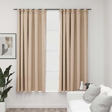 Verdunkelungsvorhänge mit Haken, Leinenoptik, 2 Stück, beige, 140 x 175 cm von vidaXL, Vorhänge und Gardinen - Ref: Foro24-32...