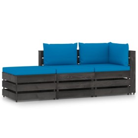 3-piece garden furniture with gray impregnated wood cushions by vidaXL, Garden sets - Ref: Foro24-3068196, Price: 268,83 €, D...