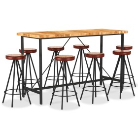 Bar furniture set 9 pieces solid acacia wood real leather canvas by vidaXL, Furniture sets for kitchens and dining rooms - Re...