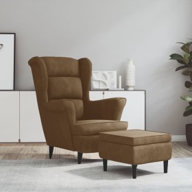 Brown Velvet Wing Chair and Stool by vidaXL, Armchairs - Ref: Foro24-3115939, Price: 267,99 €, Discount: %