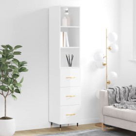 Aparador alto madera contrachapada blanco brillo 34,5x34x180 cm de vidaXL, Aparadores - Ref: Foro24-3189679, Precio: 105,99 €...