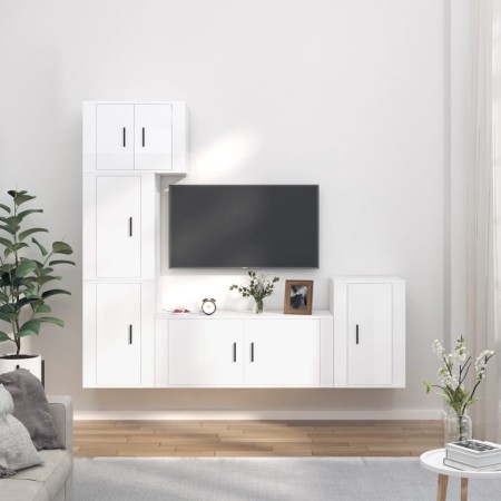 TV furniture set 5 pieces glossy white plywood