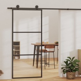 ESG glass and black aluminum sliding door 90x205 cm by vidaXL, Doors - Ref: Foro24-151009, Price: 175,99 €, Discount: %