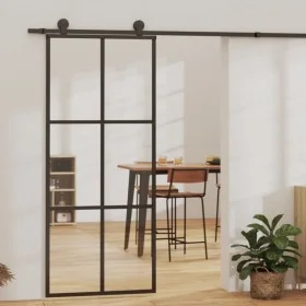 Puerta corredera ESG vidrio y aluminio negra 90x205 cm de vidaXL, Puertas - Ref: Foro24-151012, Precio: 172,39 €, Descuento: %